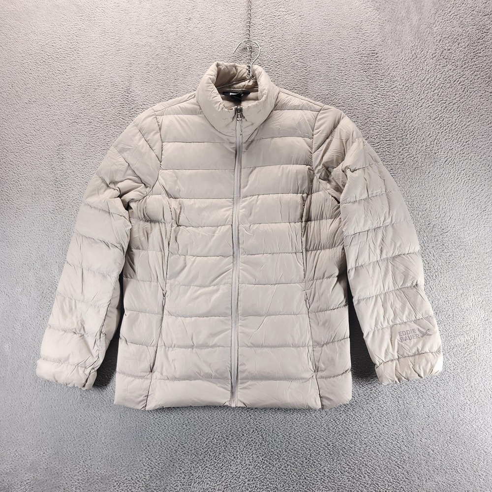 Eddie Bauer Jacket Womens M Beige 650 Down Puffer Quilted Lightweight Outdoor